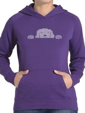 Purple Hoodie with Peeking Dog Graphic